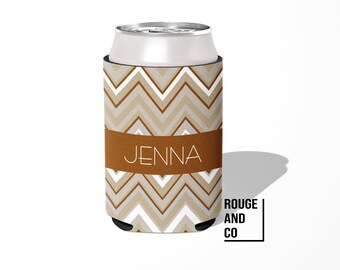 Personalized can cooler, beer hugger, slim can insulator: MULTI CHEVRON NEUTRAL  tailgate, birthday, bachelorette, girls trip, wedding