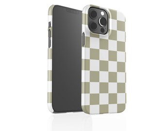 iPhone 15 Case | Olive Check iPhone 15 14 13 12 11 X XR XS SE Pro Plus Pro Max Mini Case | Personalized iPhone Case | Initial iPhone Case