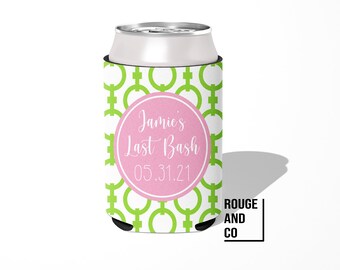 Personalized can cooler, beer hugger, slim can insulator: CHAIN tailgate, birthday, graduation, bachelorette, boating, girl trip, wedding