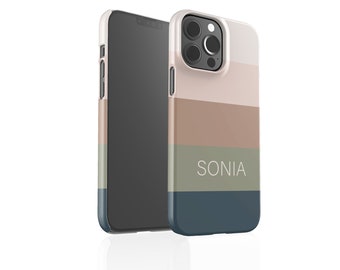 iPhone 15 Case | Neutral Stripe iPhone 15 14 13 12 11 X XR XS SE Pro Plus Pro Max Mini Case | Personalize iPhone Case | Initial iPhone Case