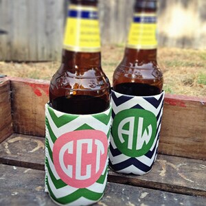 Personalized can cooler, beer hugger, monogram slim can insulator: CHEVRON tailgate, birthday, graduation, bachelorette, girls trip, wedding image 3