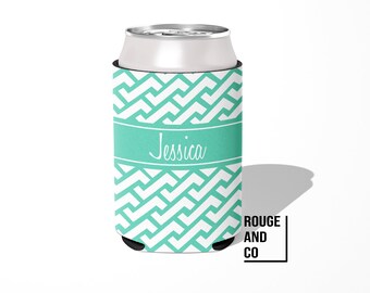 Personalized can cooler, beer hugger, slim can insulator: ZIGZAG REVERSE tailgate, birthday, graduation, bachelorette, girl trip, wedding