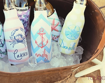 SEASIDE personalized monogram zipper bottle beverage insulator: tailgate, birthday, graduation, bachelorette, boating, girls' trip, wedding
