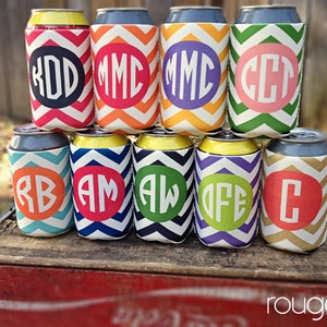 Personalized can cooler, beer hugger, monogram slim can insulator: CHEVRON tailgate, birthday, graduation, bachelorette, girls trip, wedding image 1