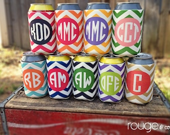 Personalized can cooler, beer hugger, monogram slim can insulator: CHEVRON tailgate, birthday, graduation, bachelorette, girls trip, wedding