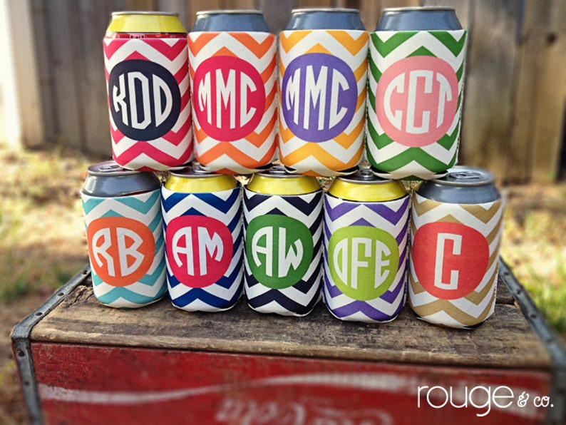 Personalized can cooler, beer hugger, monogram slim can insulator: CHEVRON tailgate, birthday, graduation, bachelorette, girls trip, wedding image 1