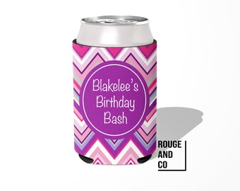 Personalized can cooler, beer hugger, slim can insulator: MULTI CHEVRON tailgate, birthday, graduation, bachelorette, girls trip, wedding