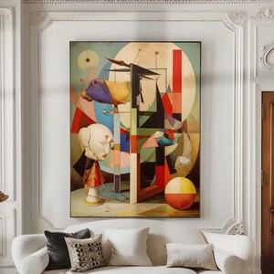 Il sogno del burattinaio - Arte murale figurativa astratta surreale / Stampa cubista pop retrò / Poster simbolico editoriale / Grande decorazione moderna
