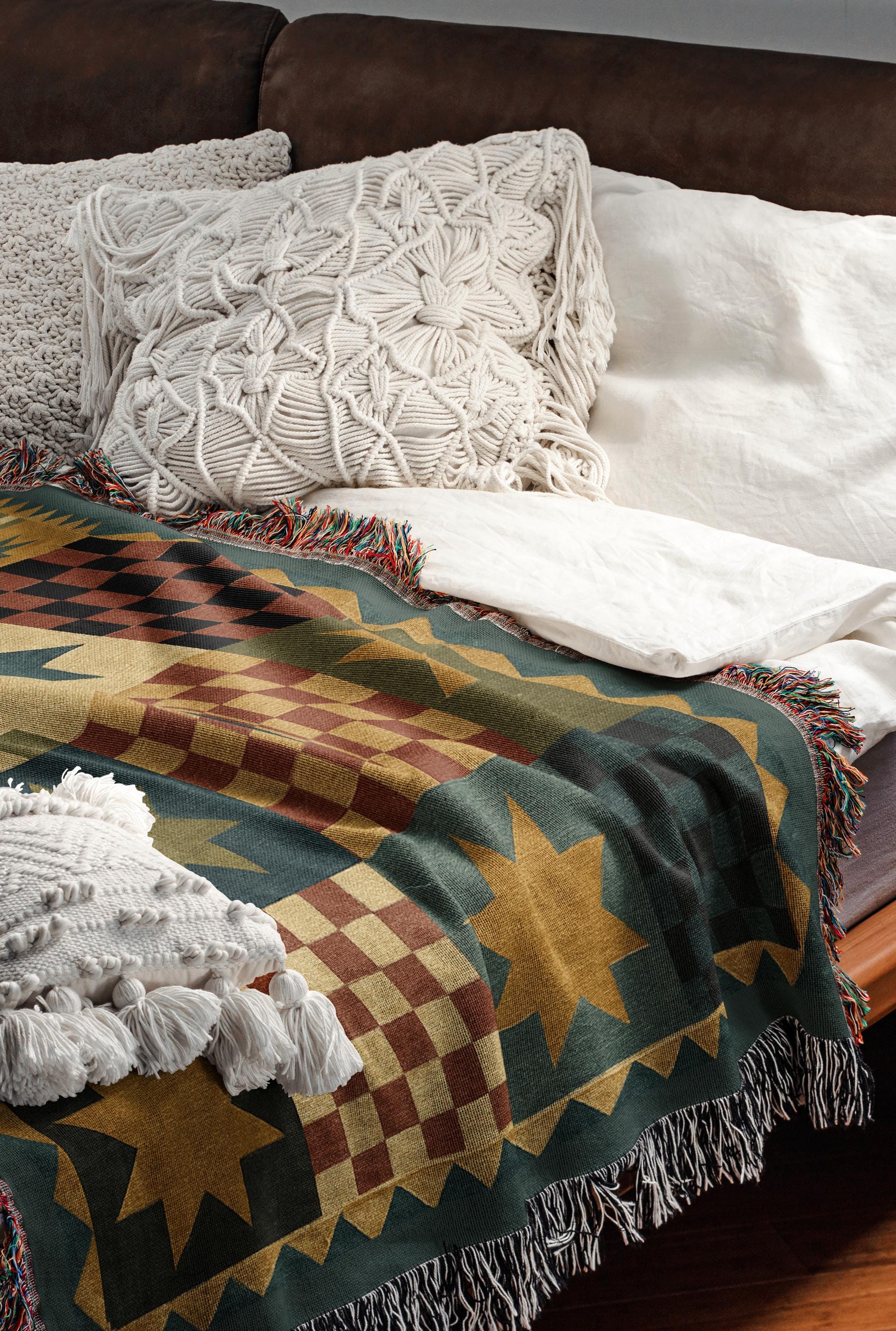Rustic Wool Blankets Farmhouse Checkered Blanket | Rustic Country Folk Tapestry Throw ...