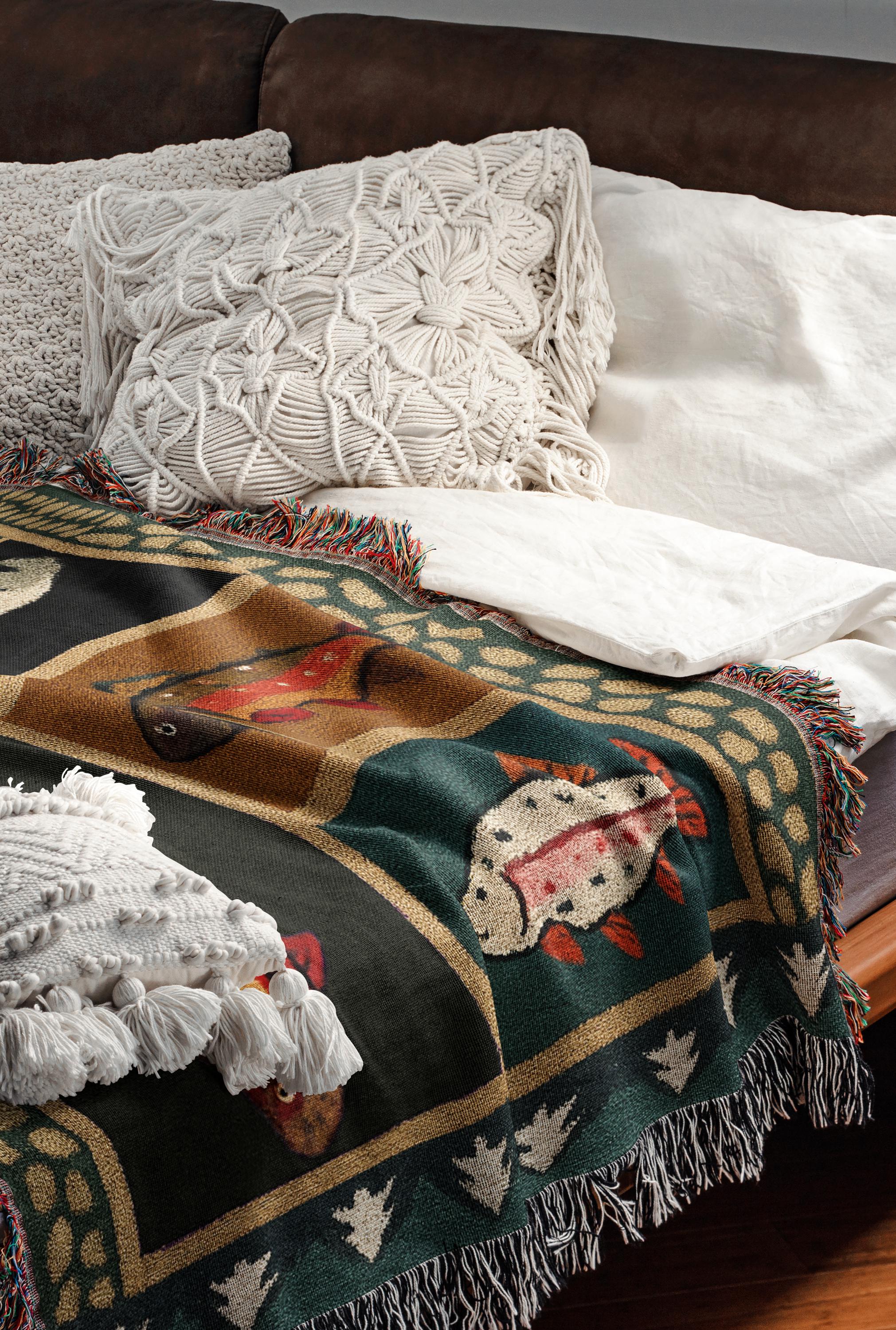 Vintage Fish Woven Blanket | Western Country Folk Lodge Cabin Tapestry | Rustic Home Decor Salmon Trout Throw Blanket