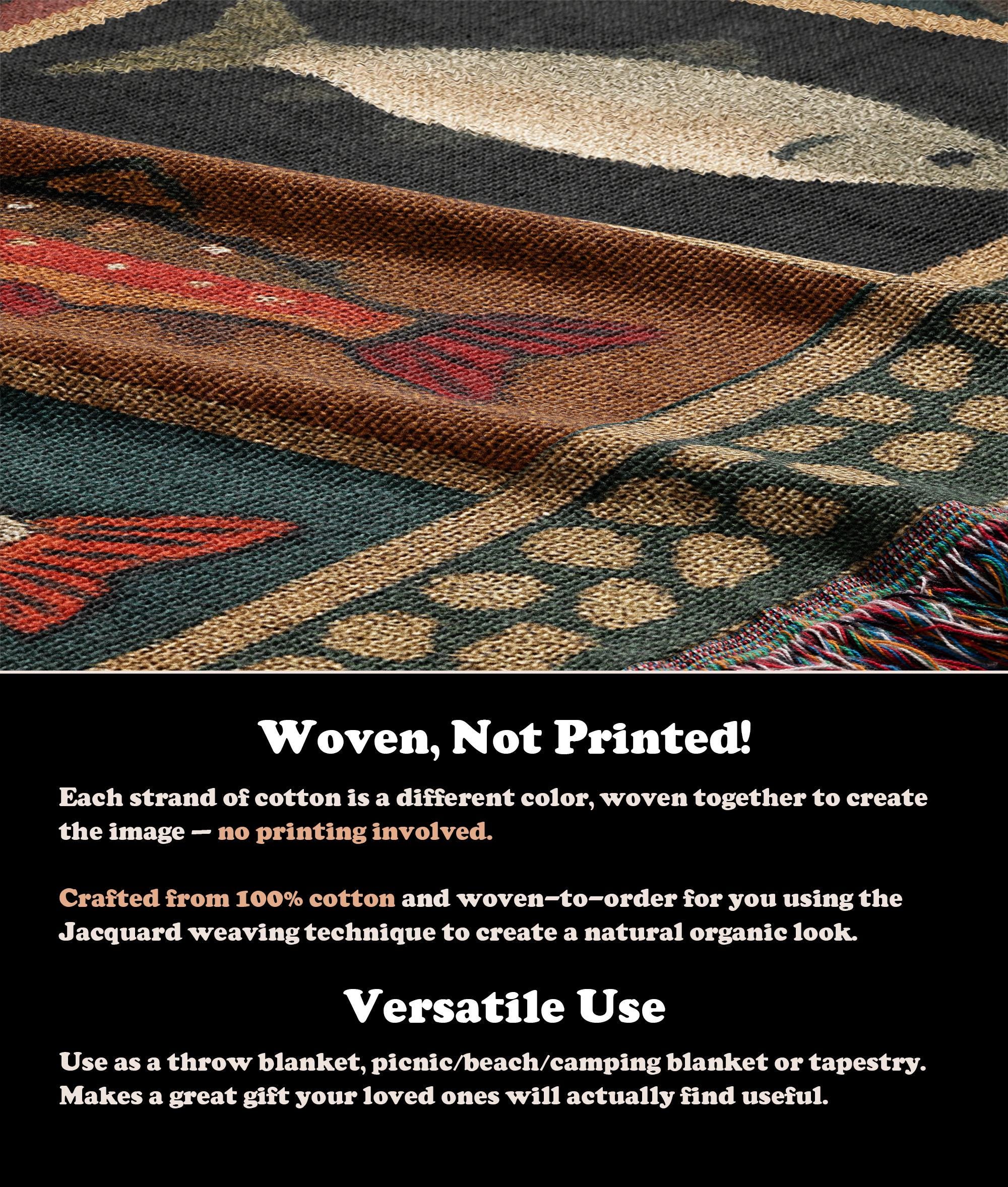 Vintage Fish Woven Blanket | Western Country Folk Lodge Cabin Tapestry | Rustic Home Decor Salmon Trout Throw Blanket