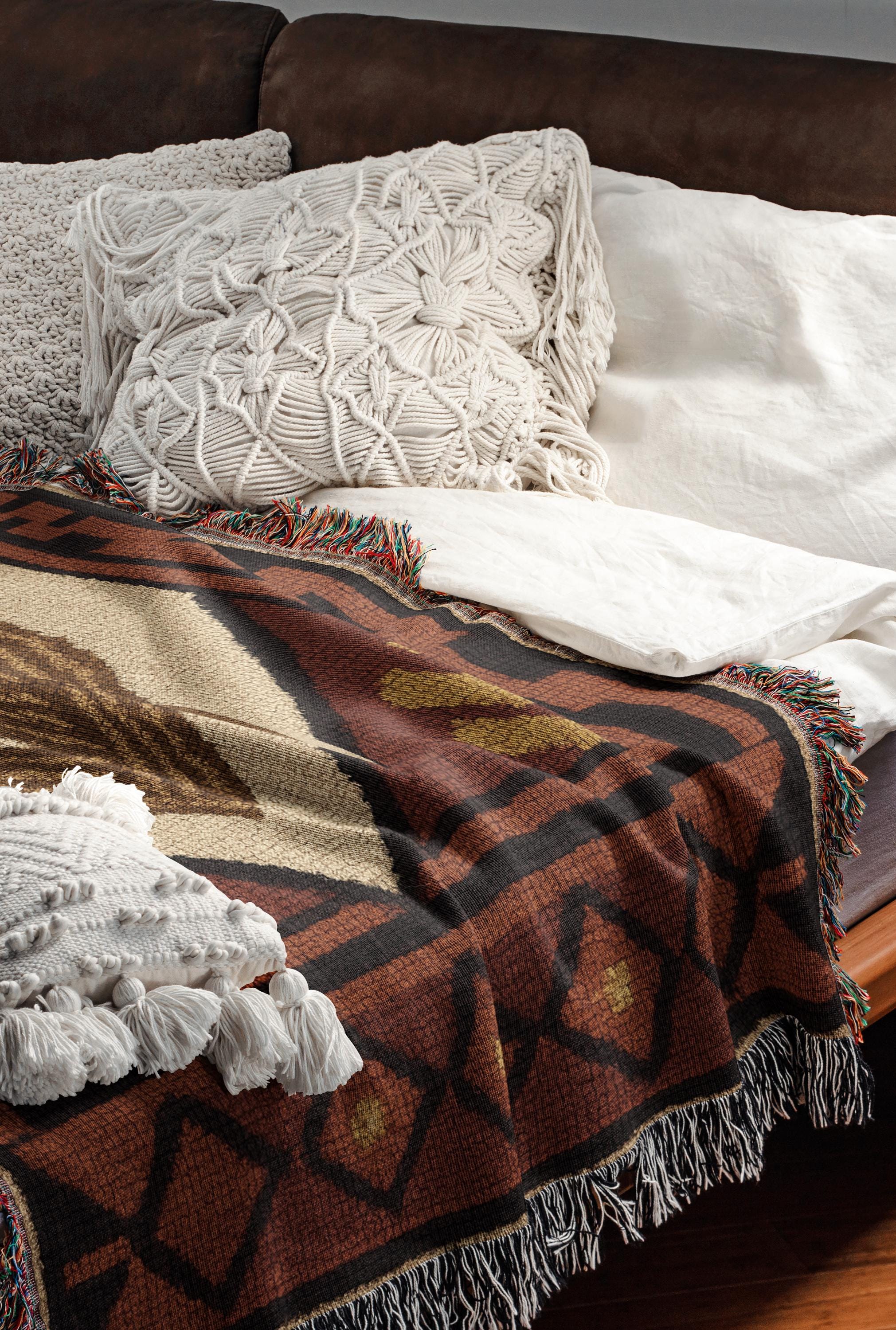 Blooming Cactus Tapestry | Native Southwestern Tapestry Throw Blanket | Rustic Boho Vintage Western Woven Blanket