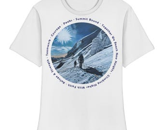 Adventure Sport Shirt, Hand Painted, Blue Hiking Shirt, Mountain Shirt, Hiking Shirt, Mountain Shirt, Front Back Print - Fitted Ladies Organic Shirt