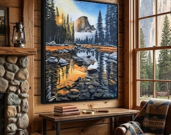 Yosemite National Park, One of a kind original painting, Mountain landscape, Hiking & adventure, monumental art