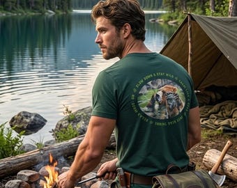 Grizzly Bear T-Shirt, Wilderness T-Shirt, Outdoor nature Tee, campfire Streetwear, Bushcraft, Survival - Organic Heavy Shirt