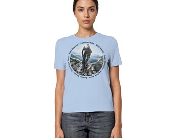 Women's Road Bike Shirt, Adventure Sports Shirt, Gravel Bike Shirt, Road Bike Shirt aloe, Off-road hand-painted design - Fitted Ladies Organic Shirt