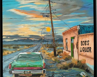 Road Trip & Cars, American Car Wall Art, Buick Electra Poster, Route 66 Wall Art, Highway Wall Art, hand-painted vintage design poster 60x60