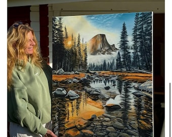 Yosemite National Park, One of a kind original painting, Mountain landscape, Hiking & adventure, monumental art