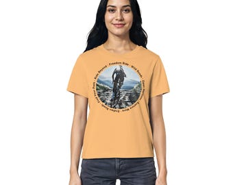 Adventure Sports, Road Bike Shirt, Gravel Bike Shirt aloe, Off-road hand-painted design - Ladies Organic Shirt Gift for female road cyclists