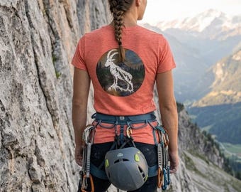Ibex Oversized T-Shirt, Mountain Print tee, Nature inspired, Streetwear with Front & Back Print - Fitted Ladies Organic Shirt