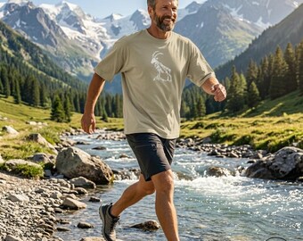Oversized Ibex T-Shirt, Mountain Landscape Back Print, Nature Inspired Streetwear Tee - Organic Oversize Shirt