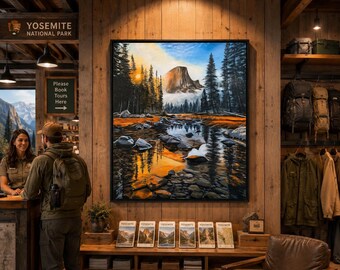 Mountains & Nature, Yosemite National Park Wall Art, hand-painted landscape design as an art print, nature wall art - poster DIN A1 (portrait)