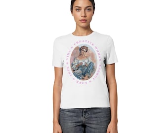 Organic T-shirt, creative energy, coffee motif with woman, Vida Arte Café - Fitted Ladies Organic Shirt, Symbolic Art Shirt