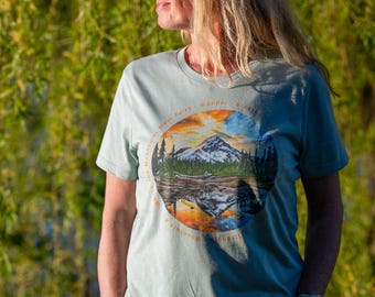 Mountain and nature, mountain T-shirt, hiking, breathe, explore, front and back print, gift for outdoor fans - Fitted Ladies Organic Shirt