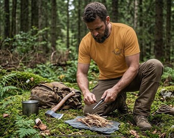 Grizzly Bear T-Shirt, Wilderness T-Shirt, Outdoor Nature Tee, Campfire Streetwear, Bushcraft, Survival - Organic Heavy Shirt