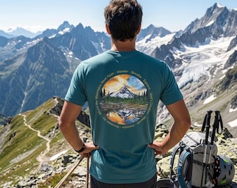 Mountain T-shirt, mountain landscape, hand-painted design, gift for hikers, mountain and nature shirt, organic shirt, unisex hiking shirt