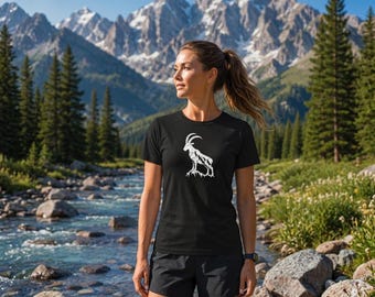 Ibex T-Shirt, Mountain Landscape Back Print, Nature Inspired Streetwear Tee - Fitted Ladies Organic Shirt