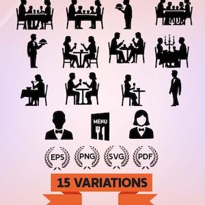 Restaurant Scene SVG Bundle | 15 Elegant Dining Icons for Menus, Wall Art, Branding, CNC, Cricut, and Glowforge