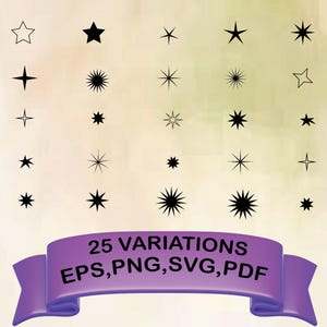 Star SVG Pack | 25 Unique Star Clipart Designs for Cricut Crafts, Celestial Decor, Logos, Stickers, and Sublimation