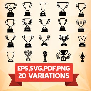 Trophy SVG Outline Pack, Sports Award Cup Clipart Bundle for Labels and Certificates, EPS PNG pdf Download