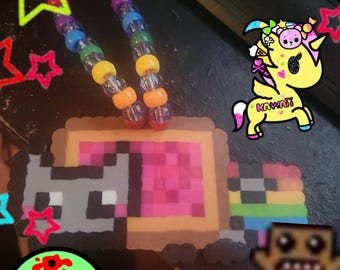 Kandi beaded necklace with rainbow nyan cat