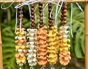 Clay Puakenikeni Car Lei/Necklace w/Wooden Beads