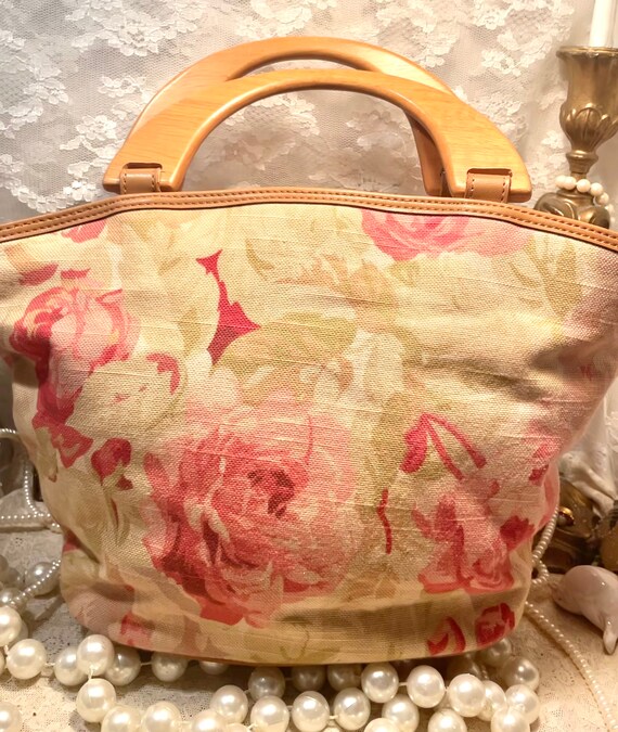 Fossil Roses BARKCLOTH  Bag Gorgeous Purse  Satche