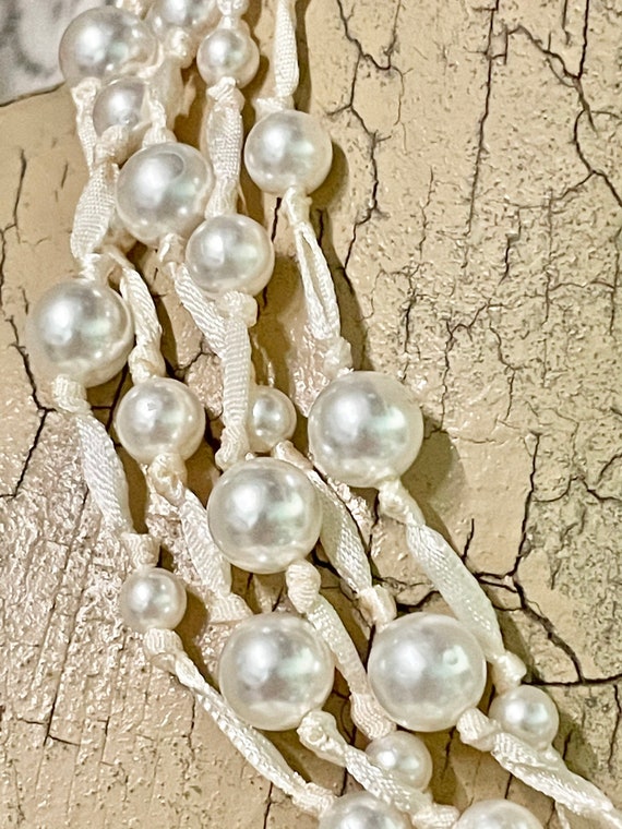 18” Pearl Necklace 5 Strands Satin Cord Feminine … - image 1