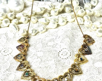 Sterling Silver Vermeil Year of Love  Gemstone Hearts Necklace