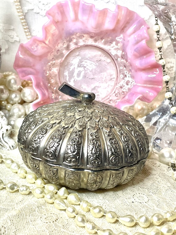Antique Metal Jewelry Box~Ornate Pumpkin ~Unusual