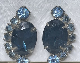 Gorgeous Designer Garne , Cobalt & Light Blue Earrings~ 1950s clips