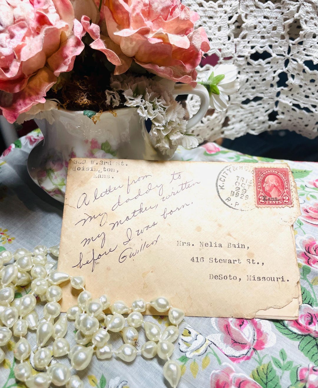 1913 Old Love Letter ,handwriting , Envelope, Postage , Old Yellowed ...