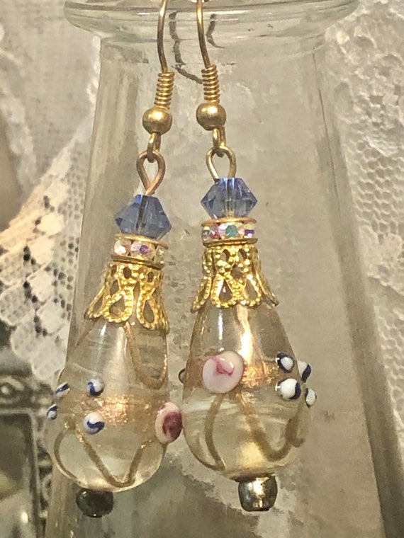 Beautiful Glass Lampwork Earrings,Blue Dangles, P… - image 6