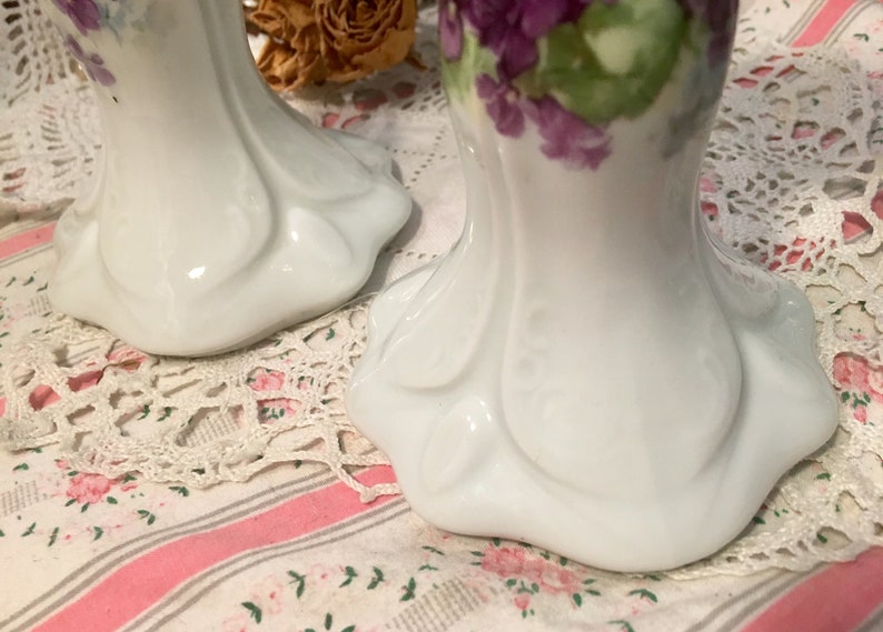 Antique Czechoslovakian Violets Candlesticks~ Gorgeous