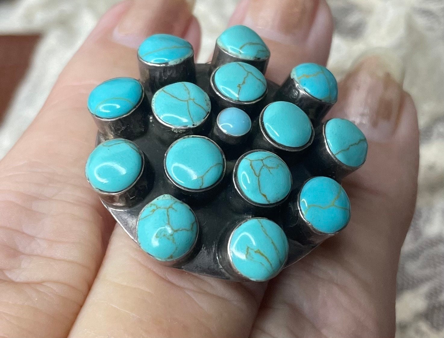 Huge Turquoise Ring Vintage 925 - Etsy