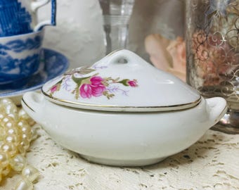 Moss Rose Mini Tureen,  Pink Roses Sugar Bowl, Miniature Covered Casserole, Vintage, Tea Party , Play Date , Splenda, Monk Fruit , Sugar