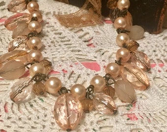 Soft Pinky Peach Necklace ,Sweet Pearly, Vintage Necklace!