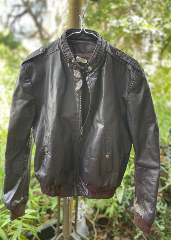 Vintage Brown Leather Bomber Jacket - image 1