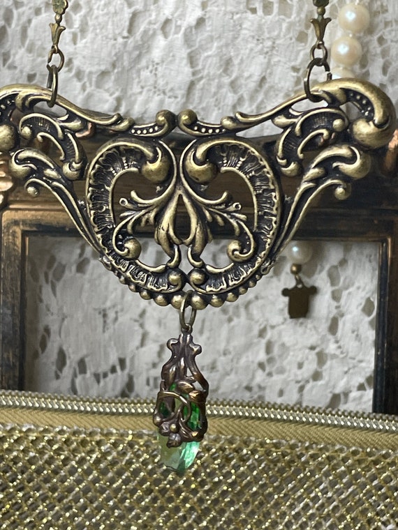 Gorgeous Antique Edwardian Green Necklace OOAK - image 7