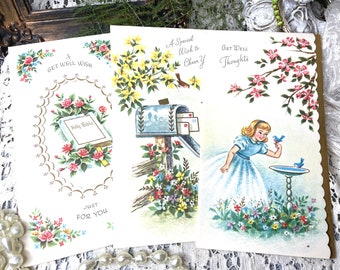 3 Unused Vintage Greeting Cards!  Bible Verse,  Get Well & Cheer Cards Sweet Antique Real Mail, Ephemera